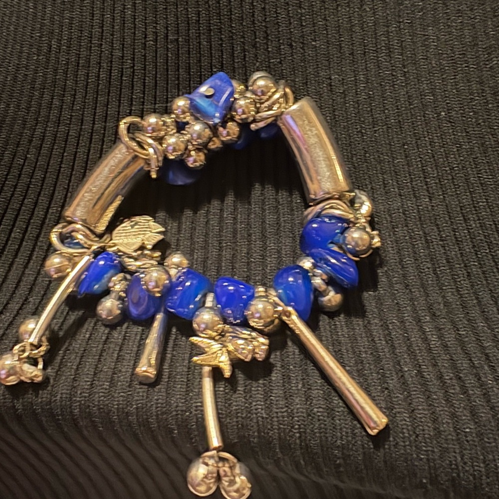 Blue Glass Bead Charm Bracelet - Unbranded